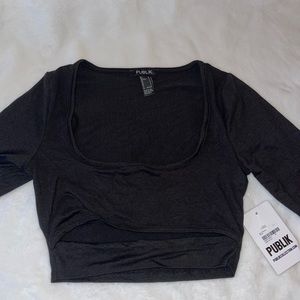 Black long sleeve crop top with cut out